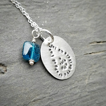 Artisan Sterling Silver Raindrop Rain Pendant Necklace, Inspirational, Tiny Phrases Form a Picture, Tear, Teardrop  One of a Kind ooak