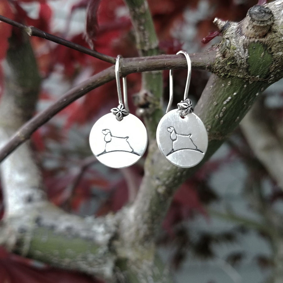 Artisan Sterling Silver Little Stamped Cocker Spaniel Dog Earrings, Spaniel Earrings, Show Dog Earrings, Minimalist, Ear Wire, Round,