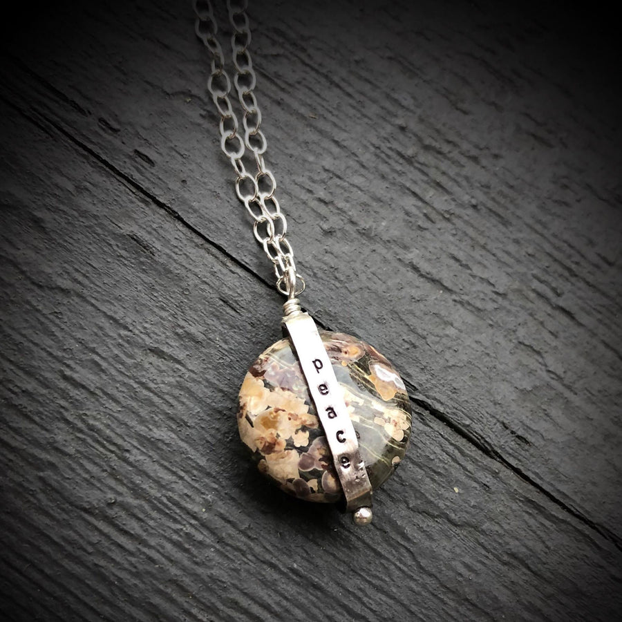 Artisan Sterling Silver & RainForest Jasper EARTH Necklace Pendant, PEACE, Unique Sterling Silver Jasper Stone Pendant