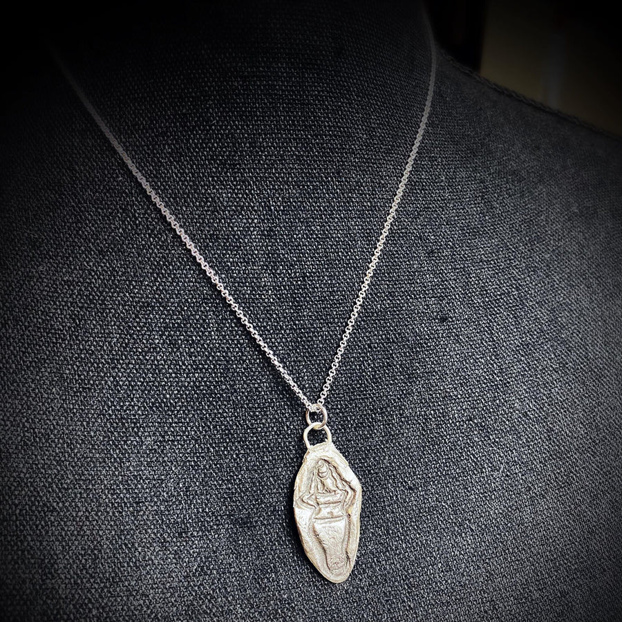 Solid Fine Silver, Thick Curvy Girl, Pendant, Plus Size Girl, hand carved, Metal Clay, PMC, Unique OOAK, Recycled Silver