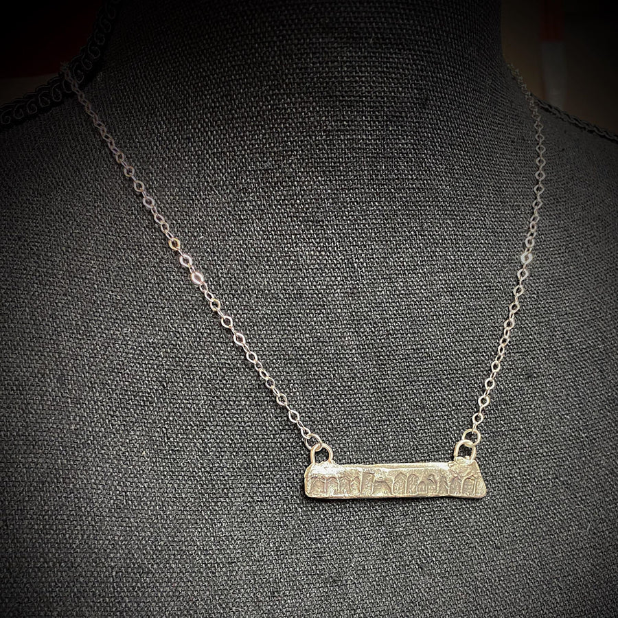Solid Fine Silver little Houses Pendant, Neighborhood, Minimalist Bar Necklace, Metal Clay, Customizable Necklace, Recycled Silver
