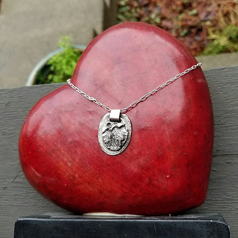 Solid Sterling Silver Mountain Scene Flip Pendant, Hidden Message Pendant, Hand Stamped, Metal Clay, PMC, Unique OOAK, Customizable Necklace