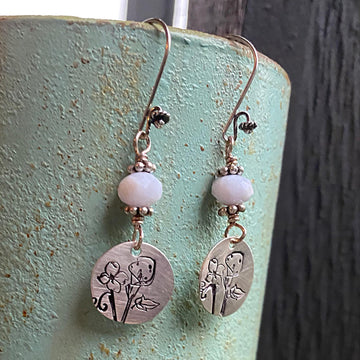 Artisan Sterling Silver and Blue Lace Agate Cala Lilly Earrings, Sterling Silver Dogwood Flower  Earrings, Unique and OOAK, Handmade