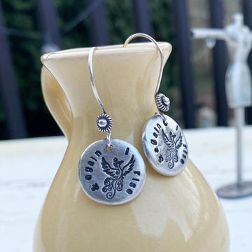 Artisan Sterling Silver & Fine Pewter And Again I Rise Phoenix Earrings, Stamped, Ear Wire, Unique, Choices, Bali Earwires, From Ashes