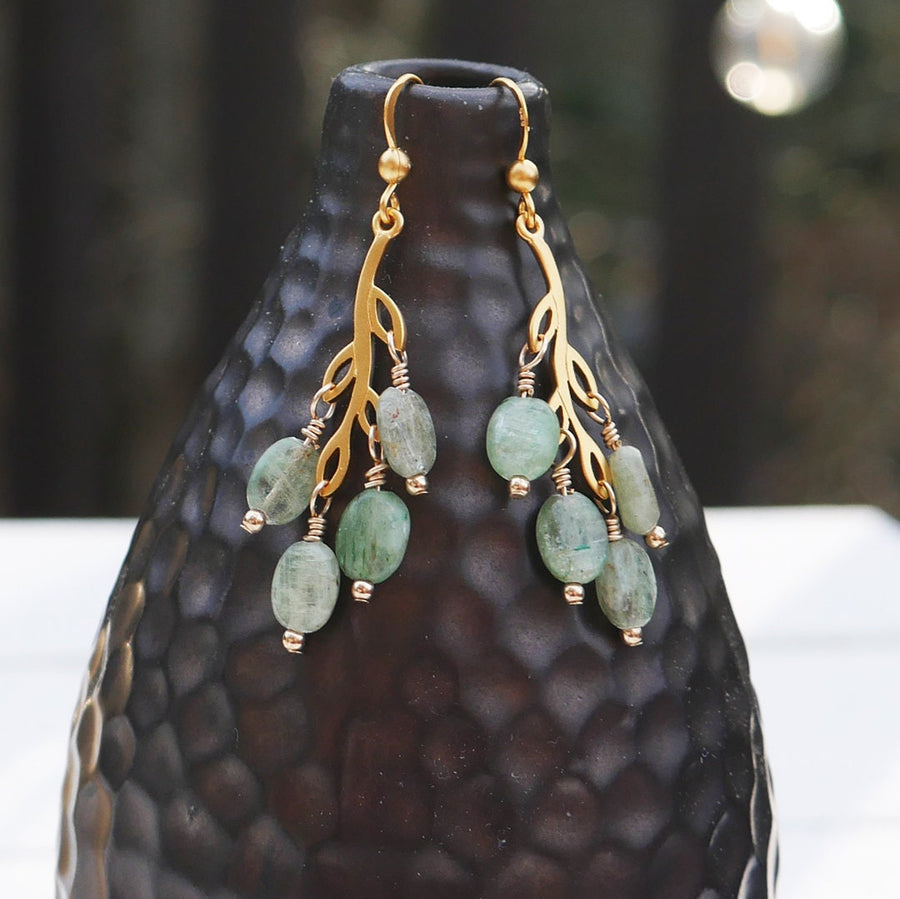 Artisan Gold Filled & Soft Green Kyanite with Gold Filled Earwires Drop Dangle Earrings Beautiful Branch Life Tree