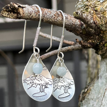 Mount Rainier Sterling Silver and Aquamarine Petal Earrings - The Perfect View