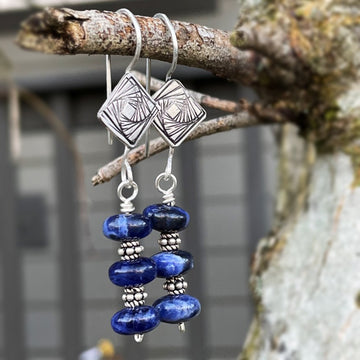 Tres Cool - Deep Navy Blue Sodalite, Sterling Silver & Sacred Geometry Ear Wires