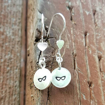 Cat Eyes - Nerdy, Awesome Glasses - Sterling silver earrings with heart