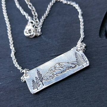 Sterling Mt Rainier Mountain Washington Scene Pendant Necklace- Customizable!