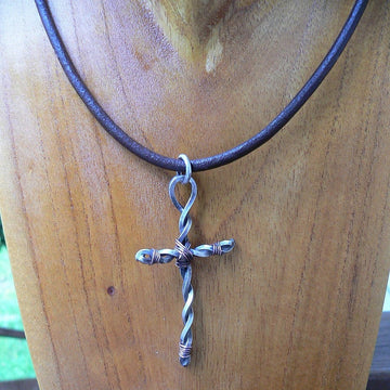 Rugged Forged Sterling Cross Necklace