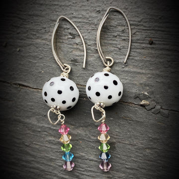 Dotted Rainbow - Artisan Lampwork Glass, Sterling silver, Swarovski Crystal earrings