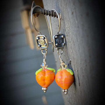 Just Peachy Sterling Silver One of a Kind Lampwork Glass Earrings